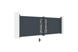 Portail battant 4m SUNNY H.120cm gris + Portillon aluminium gris 1m SUNNY H.120cm 17