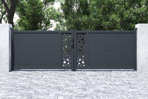 Portail battant 4m SUNNY H.120cm gris + Portillon aluminium gris 1m SUNNY H.120cm 15