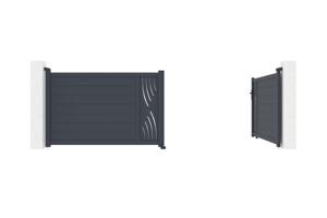 Draaipoort 4m VELETA H.120cm grijs aluminium + 2 palen 20x20cm H.166cm 5