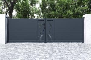 Draaipoort 4m VELETA H.120cm grijs aluminium + 2 palen 20x20cm H.166cm 6