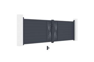 Draaipoort 4m VELETA H.120cm grijs aluminium + 2 palen 20x20cm H.166cm 8