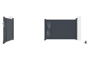Draaipoort 4m VELETA H.120cm grijs aluminium + 2 palen 20x20cm H.166cm 10