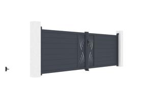 Draaipoort 4m VELETA H.120cm grijs aluminium + 2 palen 20x20cm H.166cm 3