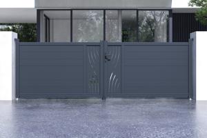 Draaipoort 4m VELETA H.120cm grijs aluminium + 2 palen 20x20cm H.166cm 2