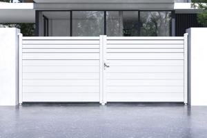 Swing gate 4m CARPATIA H.160cm white aluminium + motor BUNKER B500 3