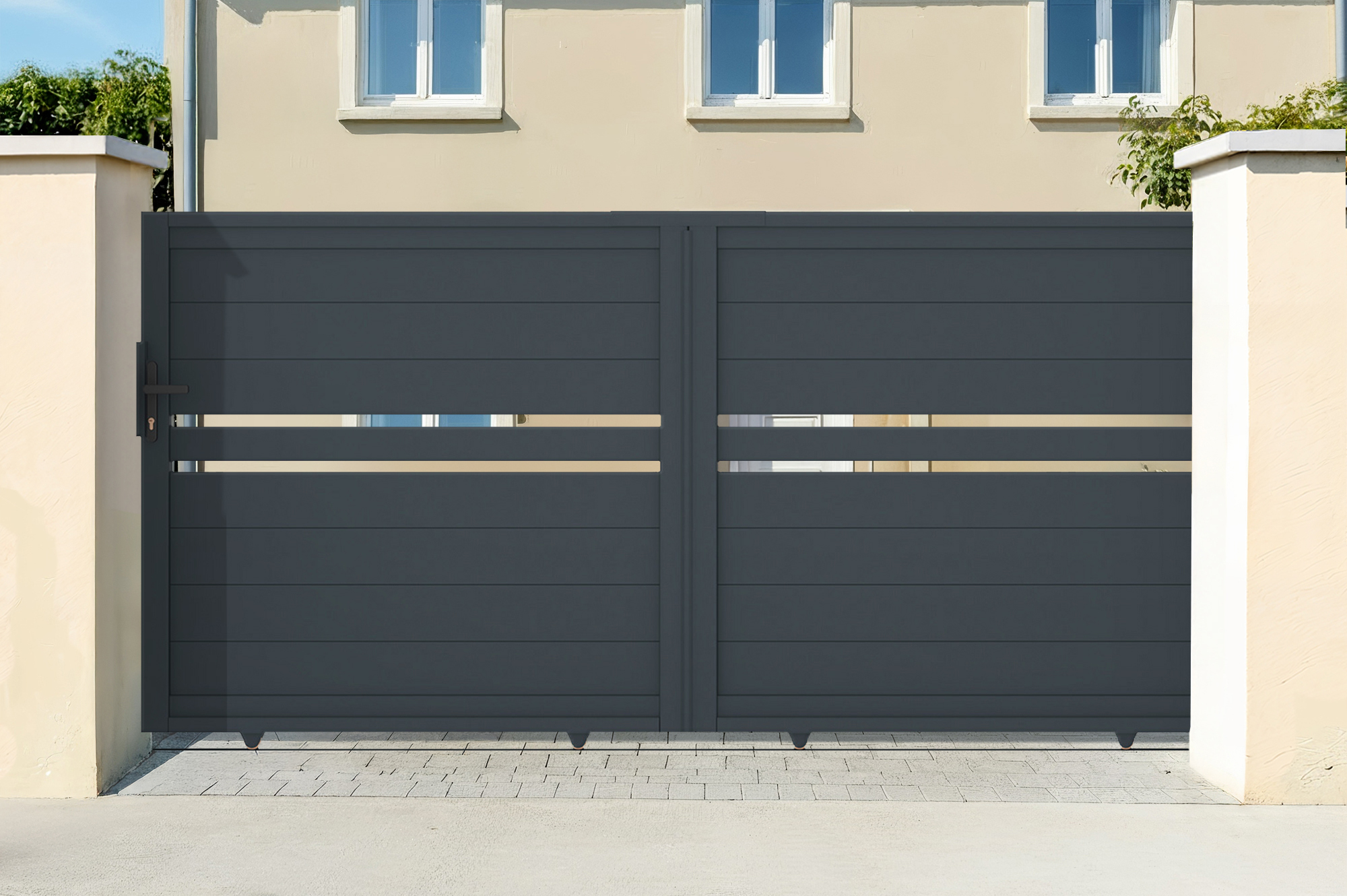 Schuifpoort 4m CIMONE H.140 grijs aluminium 1
