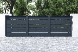 Portail coulissant 4,5m VOGEL H.140cm alu + portillon VOGEL H.140cm gris 6