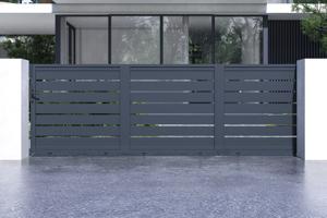 Portail coulissant 4,5m VOGEL H.140cm alu + portillon VOGEL H.140cm gris 2