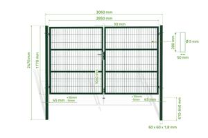 Portail grillagé 3m H.180cm RAZO + Portillon 1m RAZO H.180cm vert 3