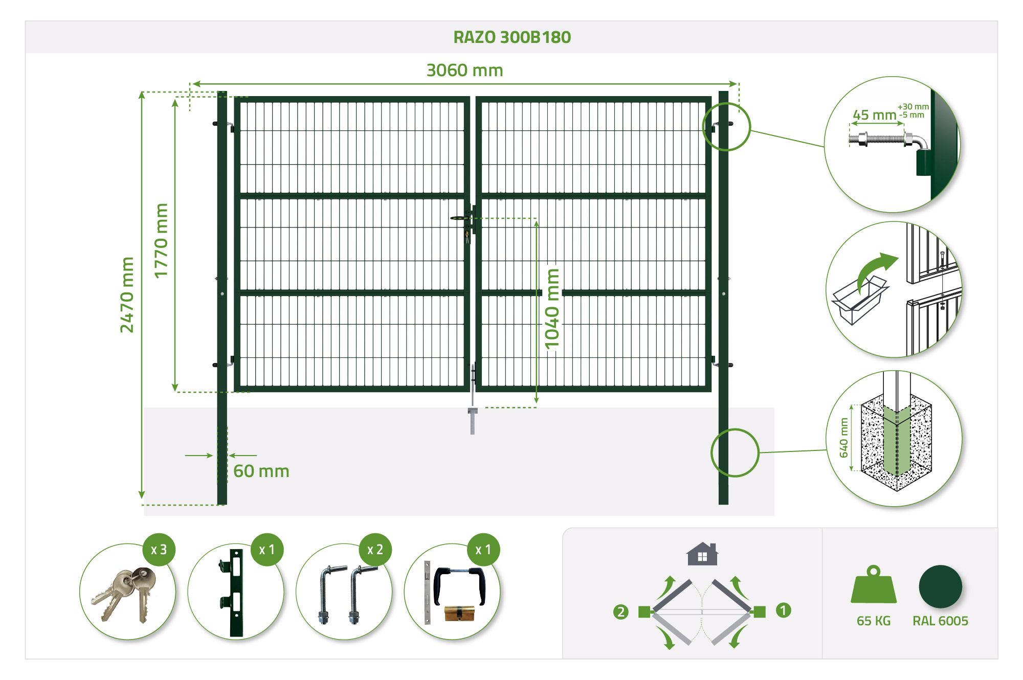 3m H.180cm RAZO mesh låge + 1m RAZO H.180cm Grøn låge 12