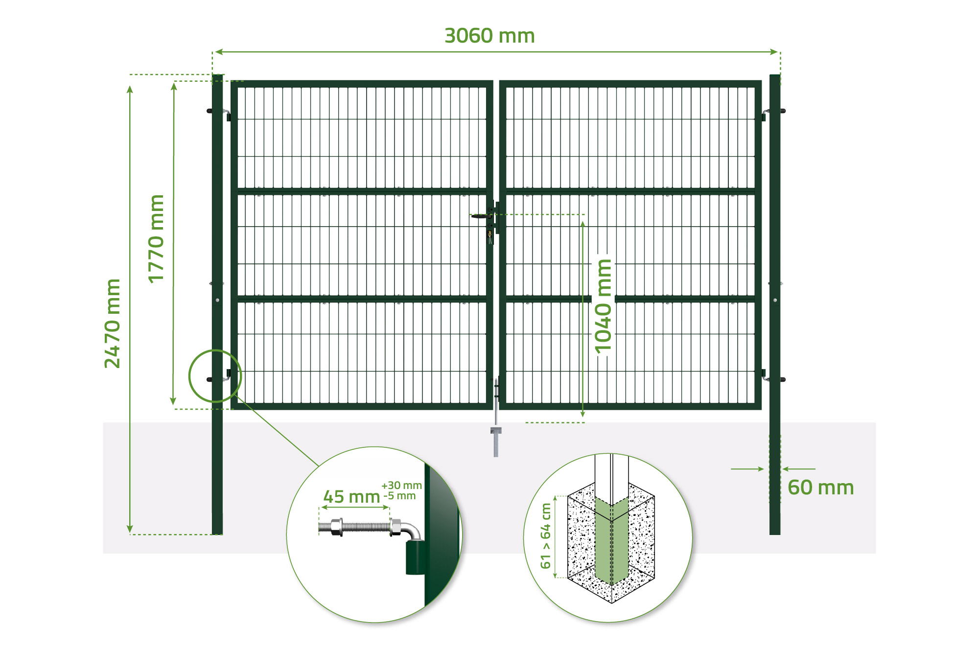 3m H.180cm RAZO mesh låge + 1m RAZO H.180cm Grøn låge 4