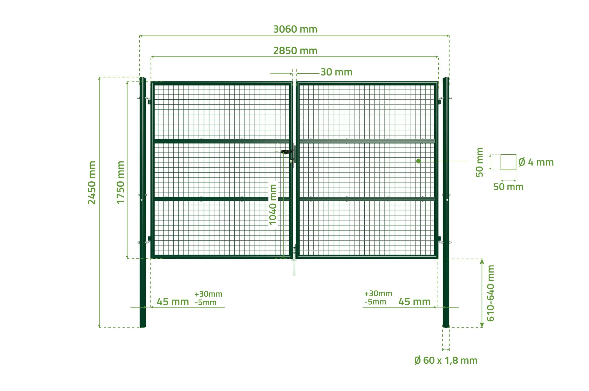 Portail grillagé OLGA 300x180cm Vert 3