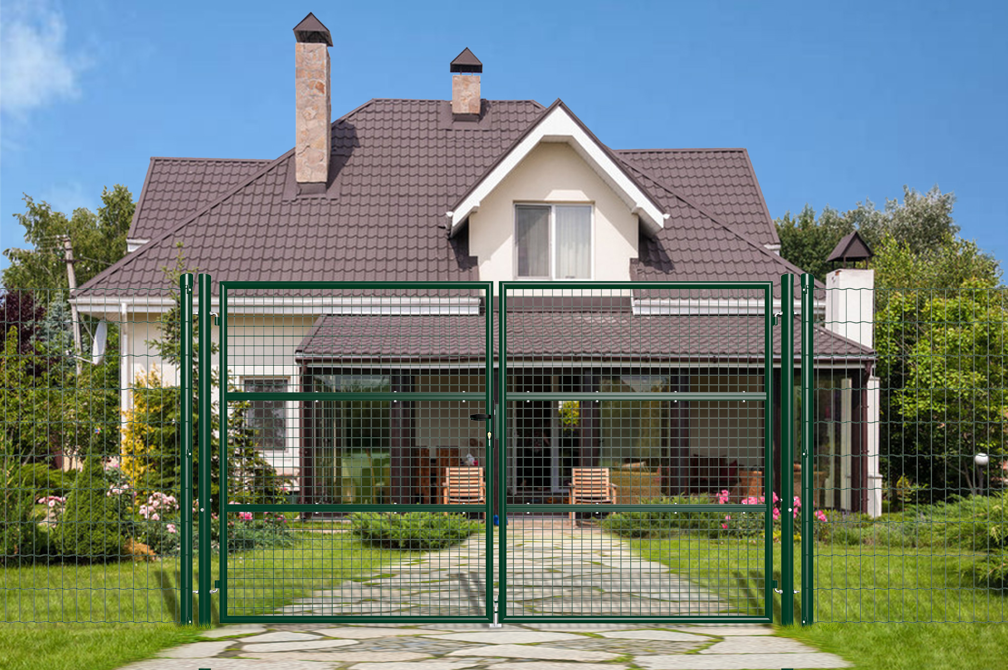 Portail grillagé OLGA 300x180cm Vert 4