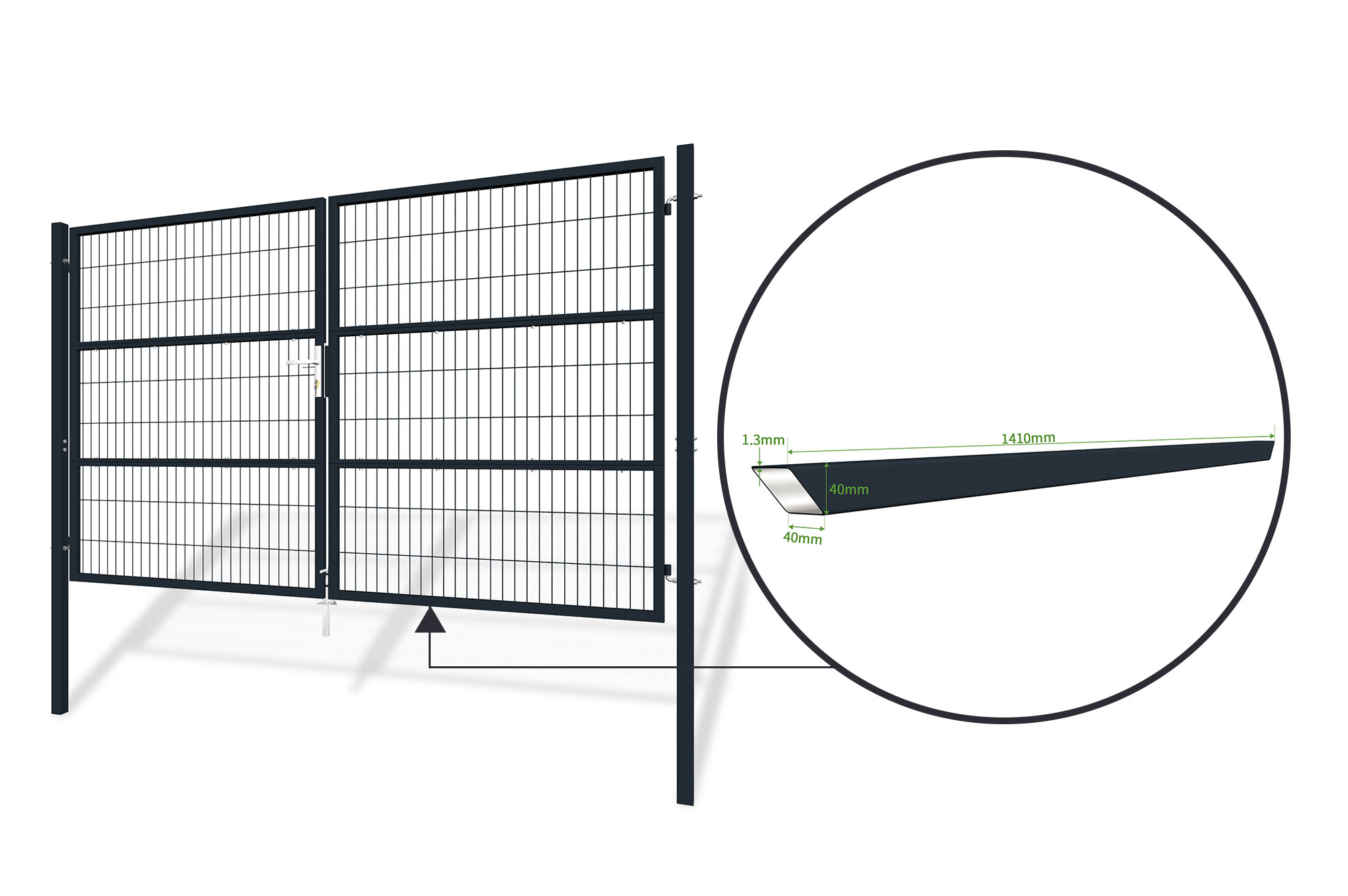 Puerta batiente de malla gris RAZO H.180 3m 7