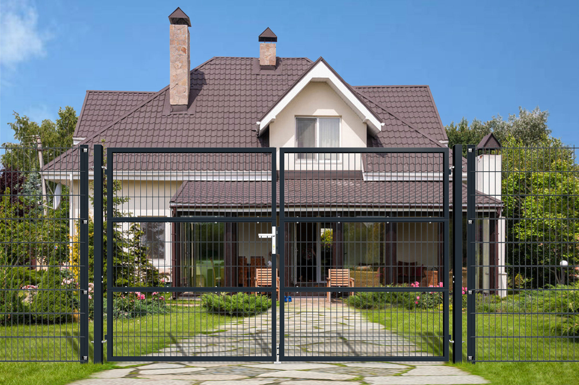 Puerta batiente de malla gris RAZO H.180 3m 3