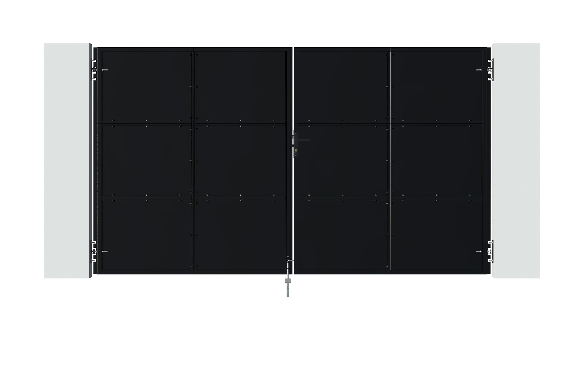 Puerta batiente 3,5m NALI H.200cm negra + puerta peatonal H.200cm 4