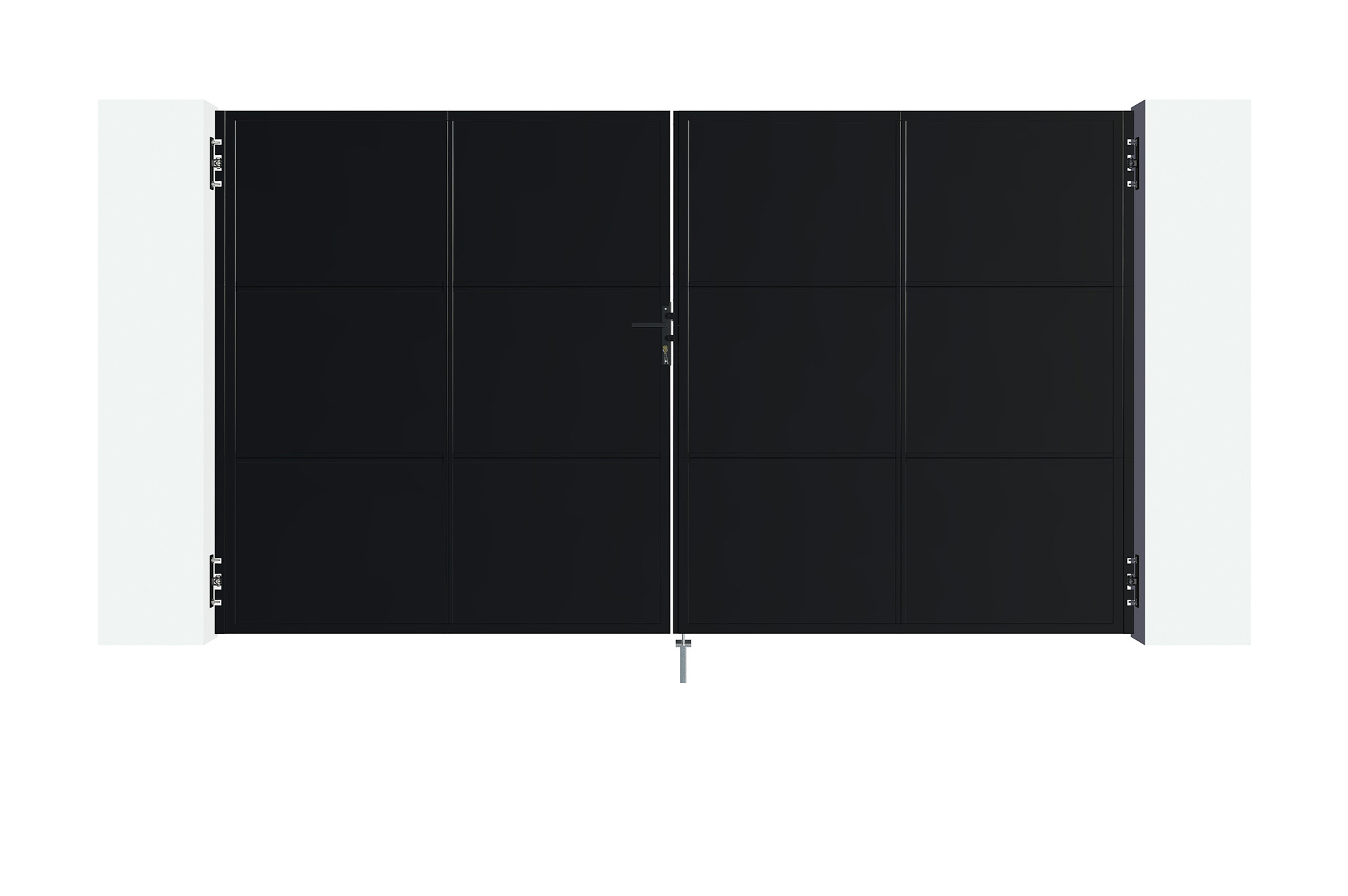 Puerta batiente 3,5m NALI H.200cm negra + puerta peatonal H.200cm 3