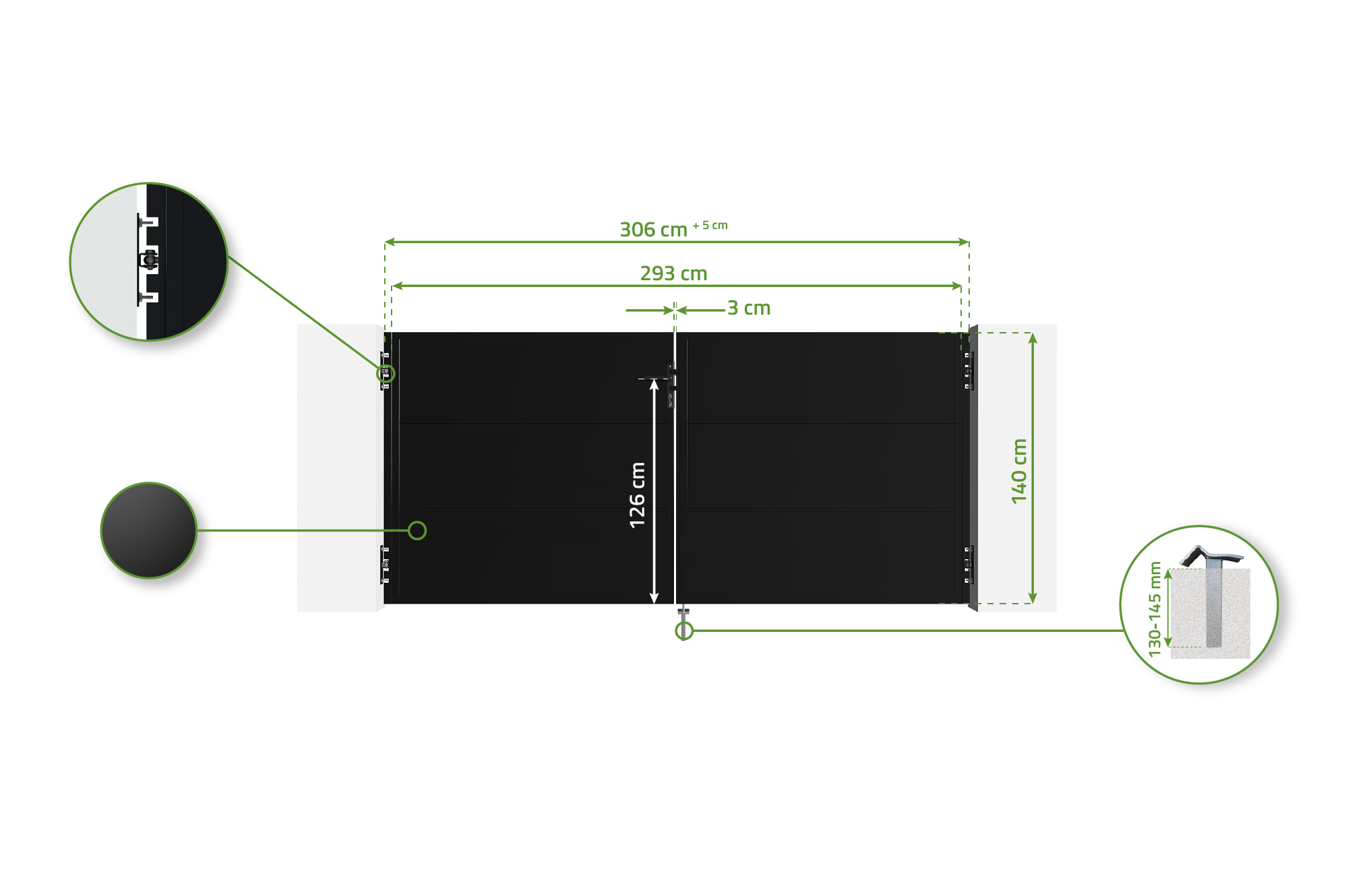 NALI željezna vrata 300x140 cm mat crna 8