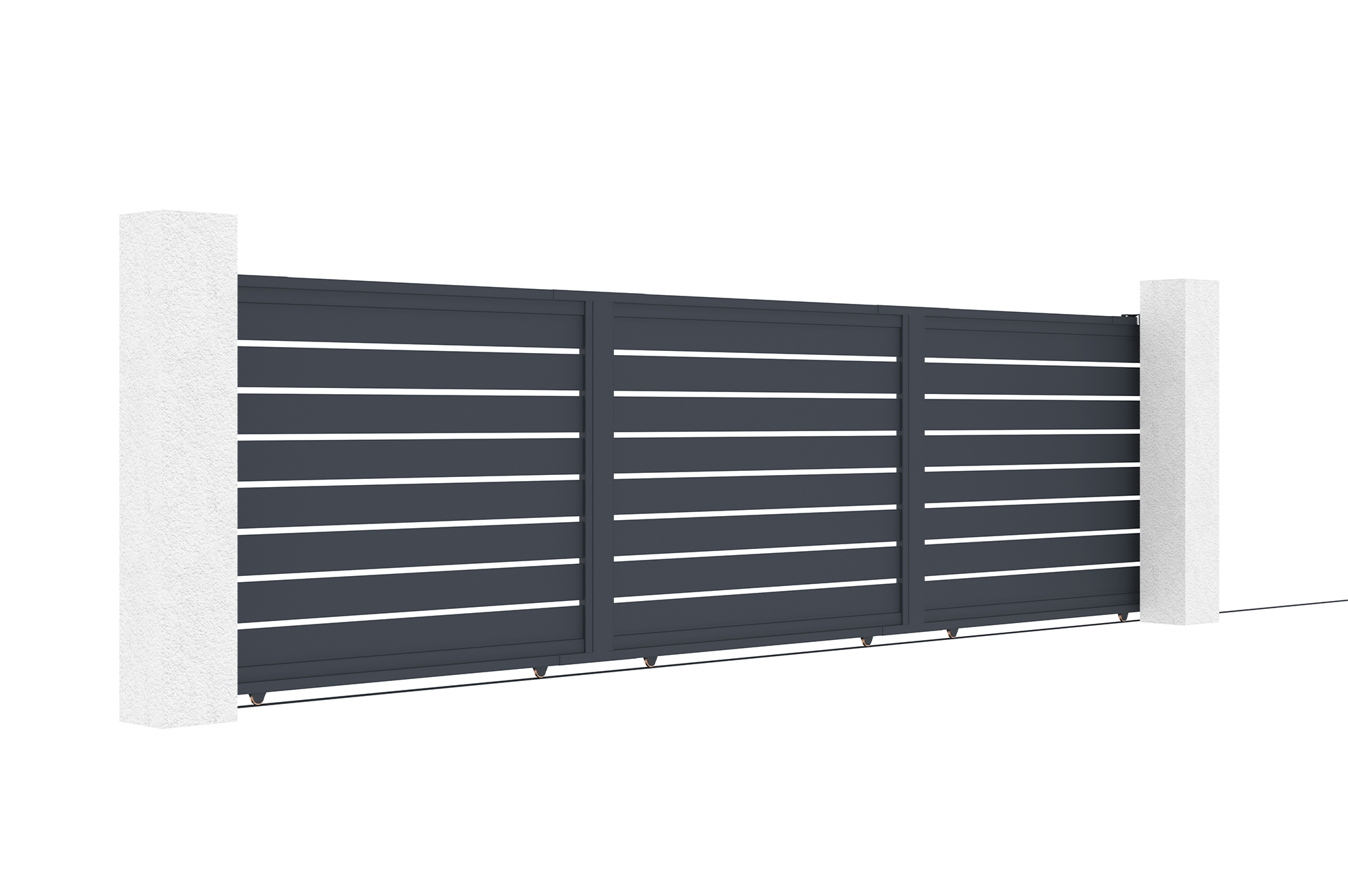 Portail coulissant 6m vogel H.160cm aluminium gris + Portillon Vogel H.160 gris 2