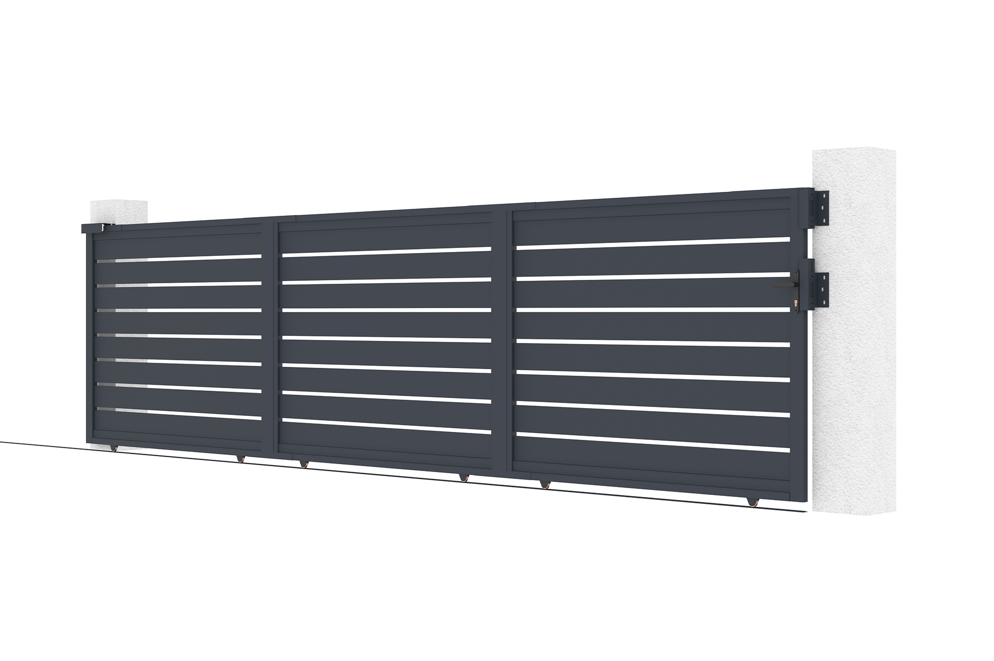 Portail coulissant 6m vogel H.160cm aluminium gris + Portillon Vogel H.160 gris 15