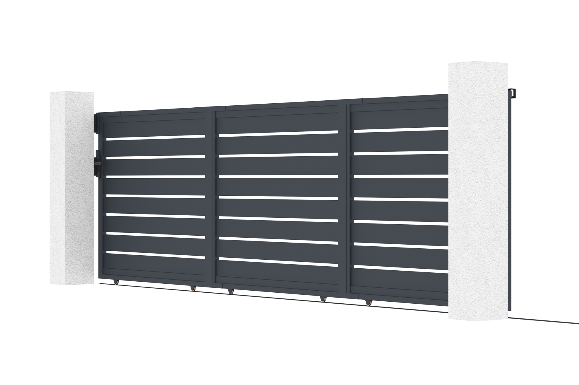 Portail coulissant 6m vogel H.160cm aluminium gris + Portillon Vogel H.160 gris 3