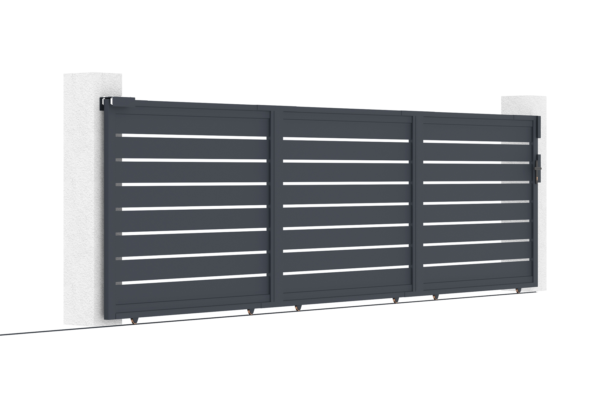 Portail coulissant 6m vogel H.160cm aluminium gris + Portillon Vogel H.160 gris 14