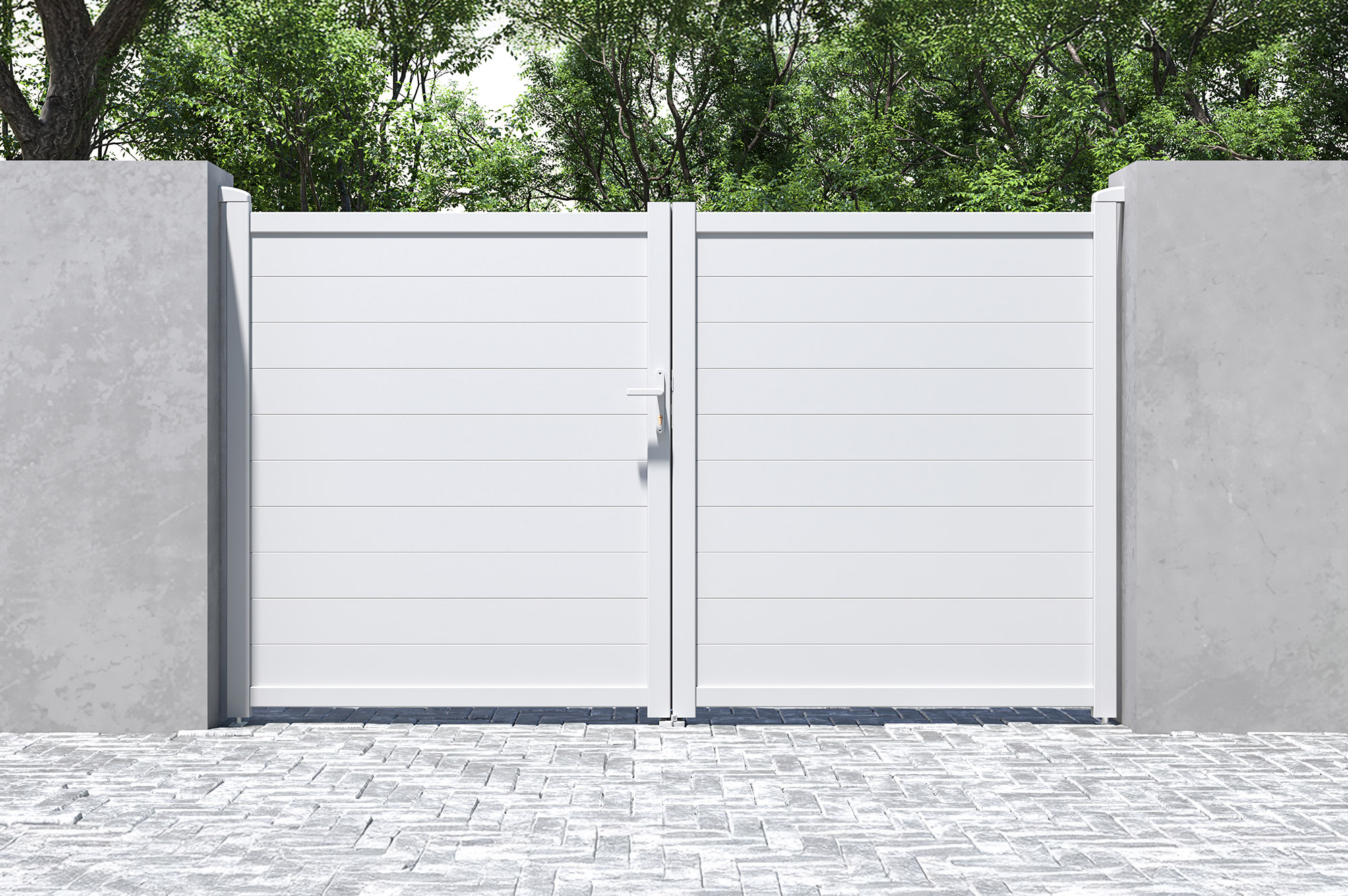 EIGER krilna vrata 3m V. 180cm + EIGER pješačka vrata 1m V. 180cm, bijeli aluminij 9