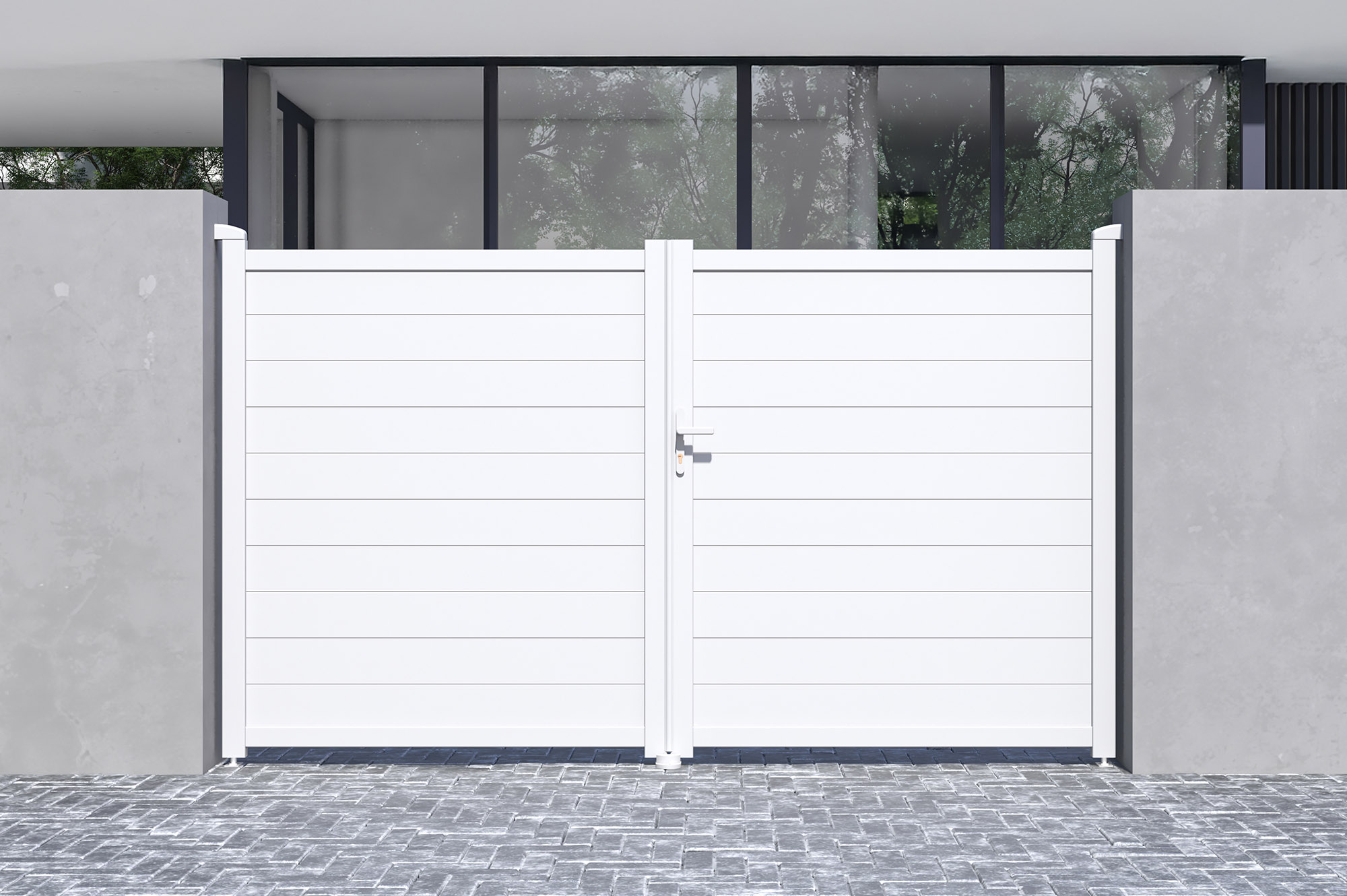 EIGER krilna vrata 3m V. 180cm + EIGER pješačka vrata 1m V. 180cm, bijeli aluminij 4