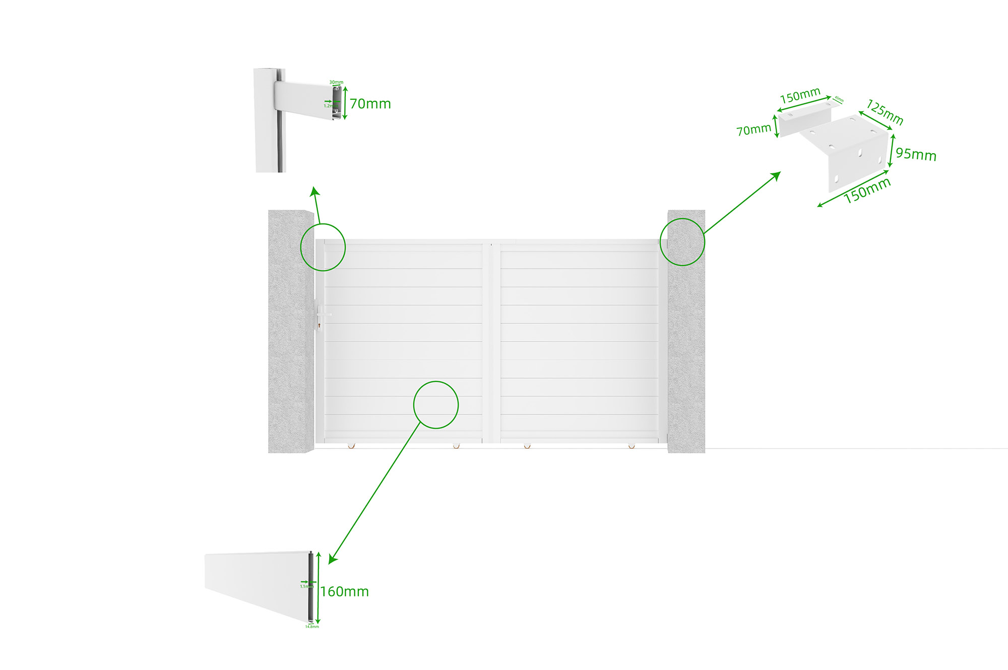EIGER 3 m Schiebetor, 180 cm hoch, weißes Aluminium 8