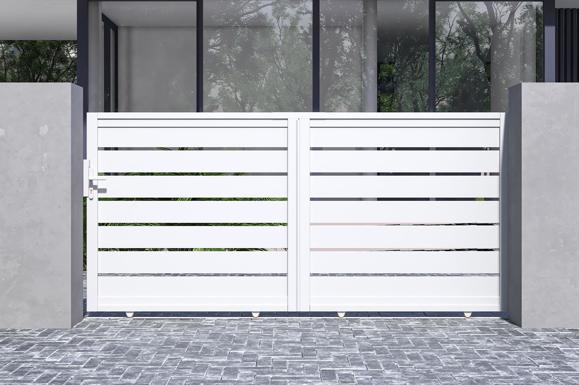 3 m VOGEL Schiebetor, 140 cm hoch, weißes Aluminium 3