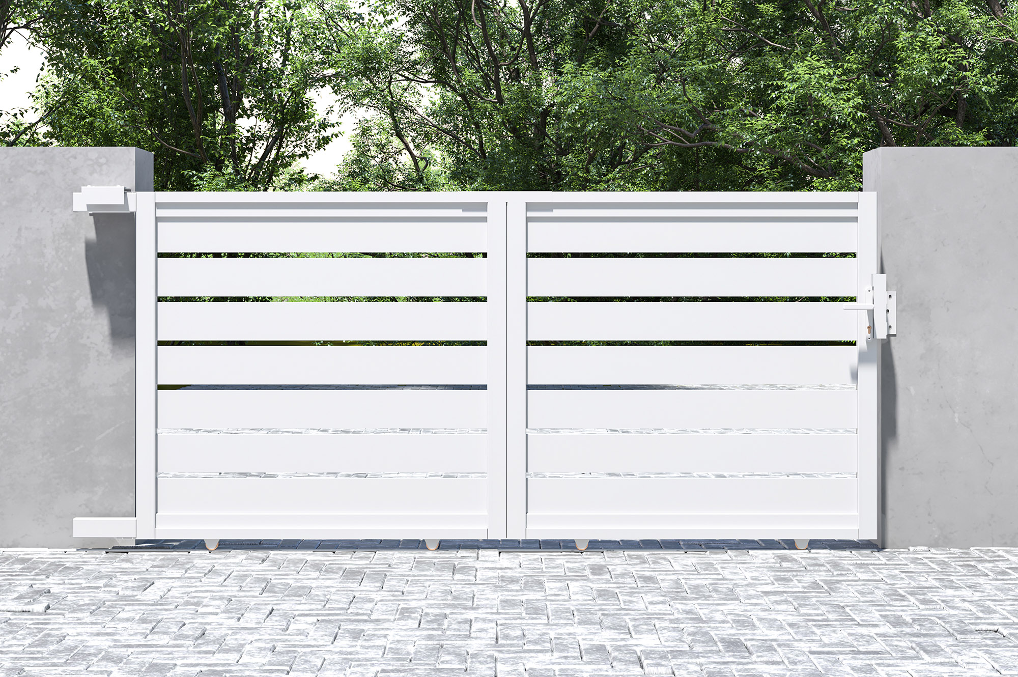 3 m VOGEL Schiebetor, 140 cm hoch, weißes Aluminium 8
