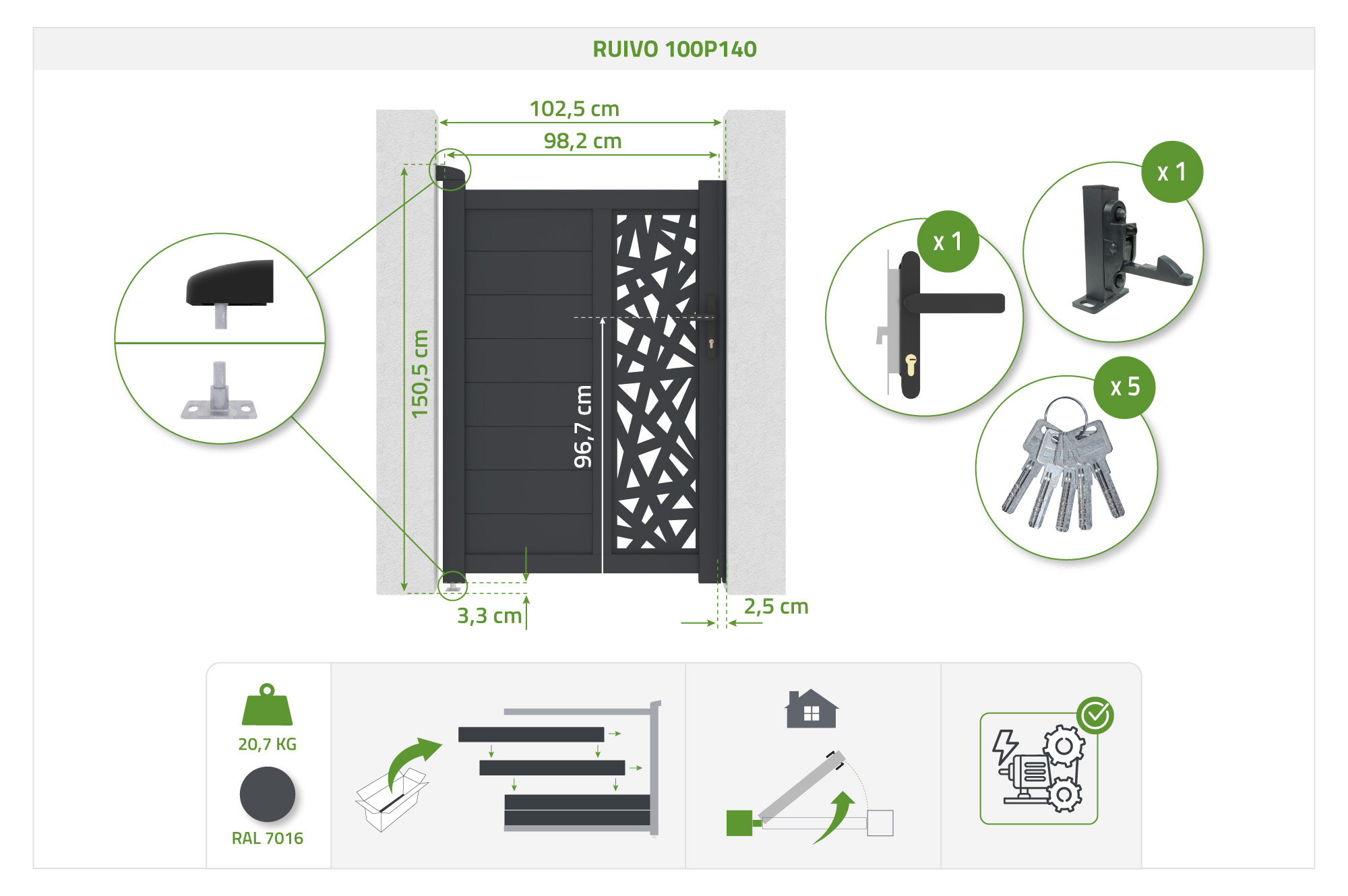 Πύλη 1m RUIVO H.140cm γκρι αλουμίνιο 5