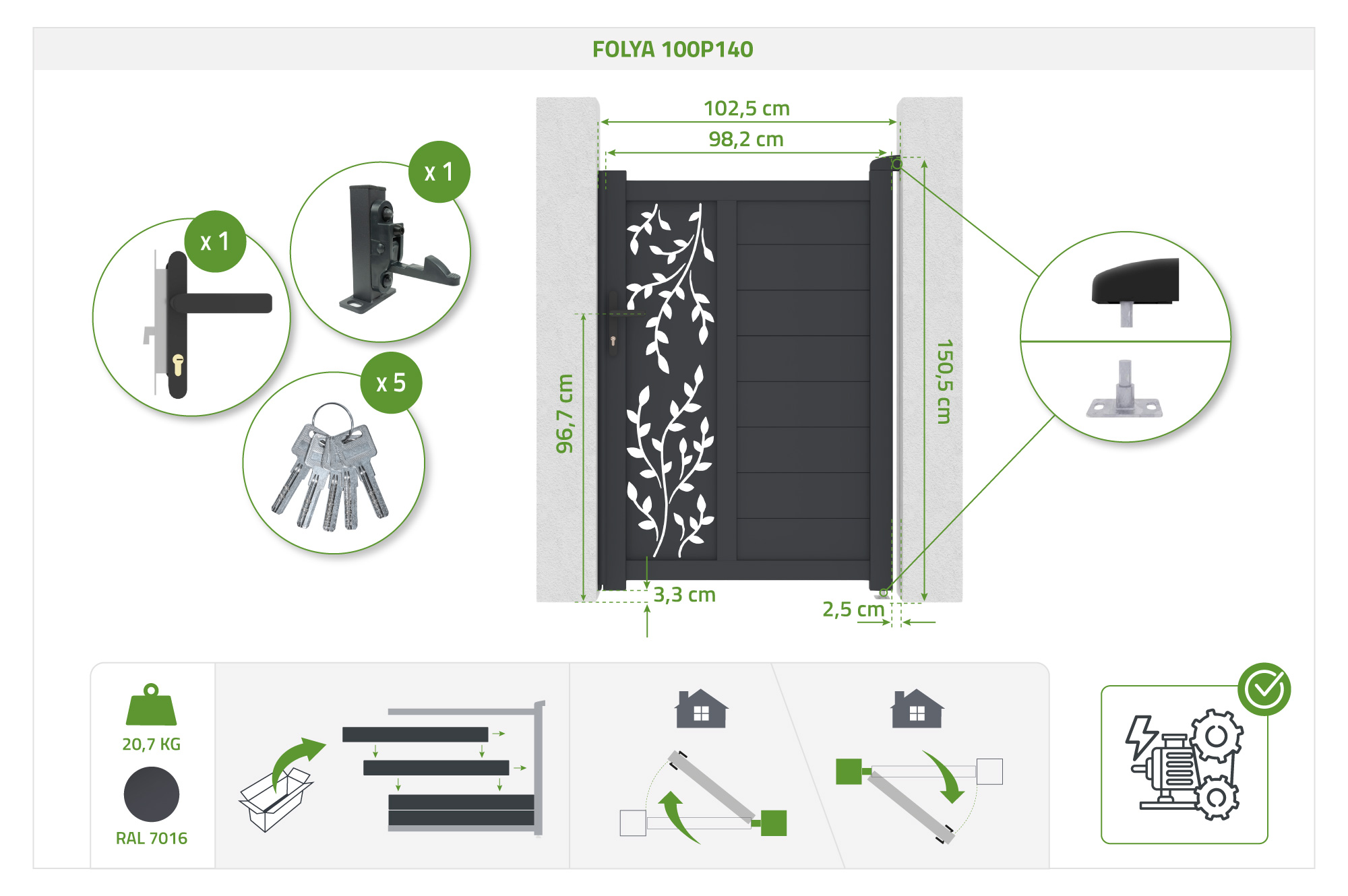 1m FOLYA grind H.140cm + öppningsvändningskit 5