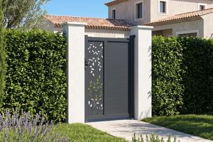 4m FOLYA sliding gate, 160cm high, grey aluminum + 4 posts + 1m FOLYA pedestrian gate, 160cm high + Ranger C300 motor 29