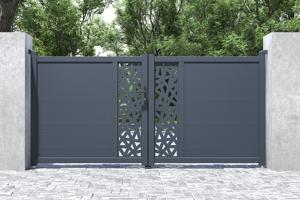 Portail battant 3m RUIVO H.140cm alu gris + 2 poteaux 15x15cm H.166cm 9