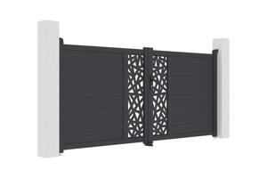 Portail battant 3m RUIVO H.140cm alu gris + 2 poteaux 15x15cm H.166cm 2