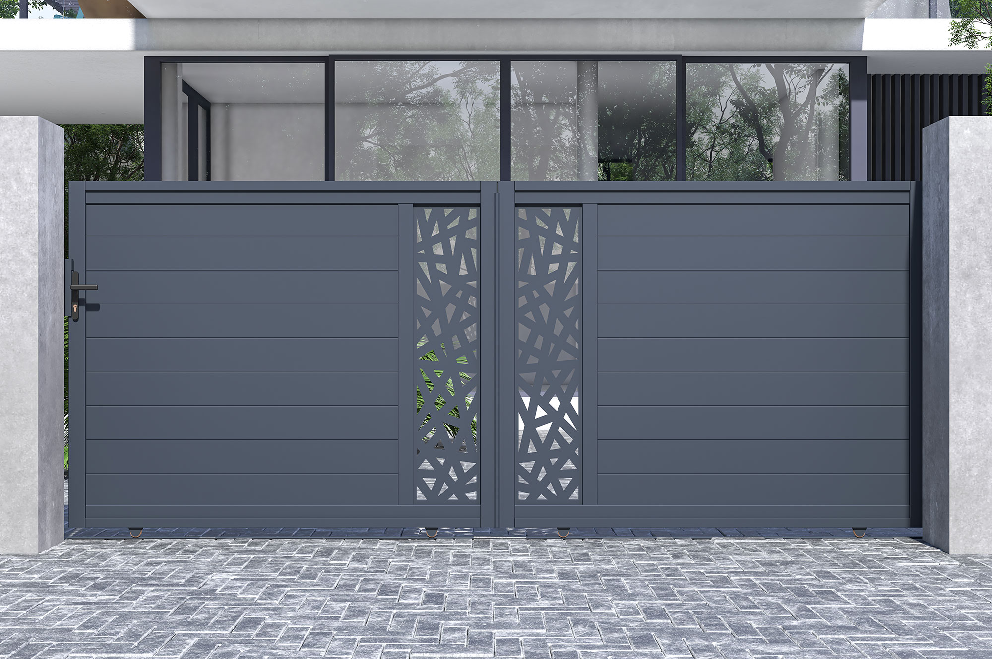 Brama przesuwna RUIVO 4m, wysokość 160cm, szare aluminium 1