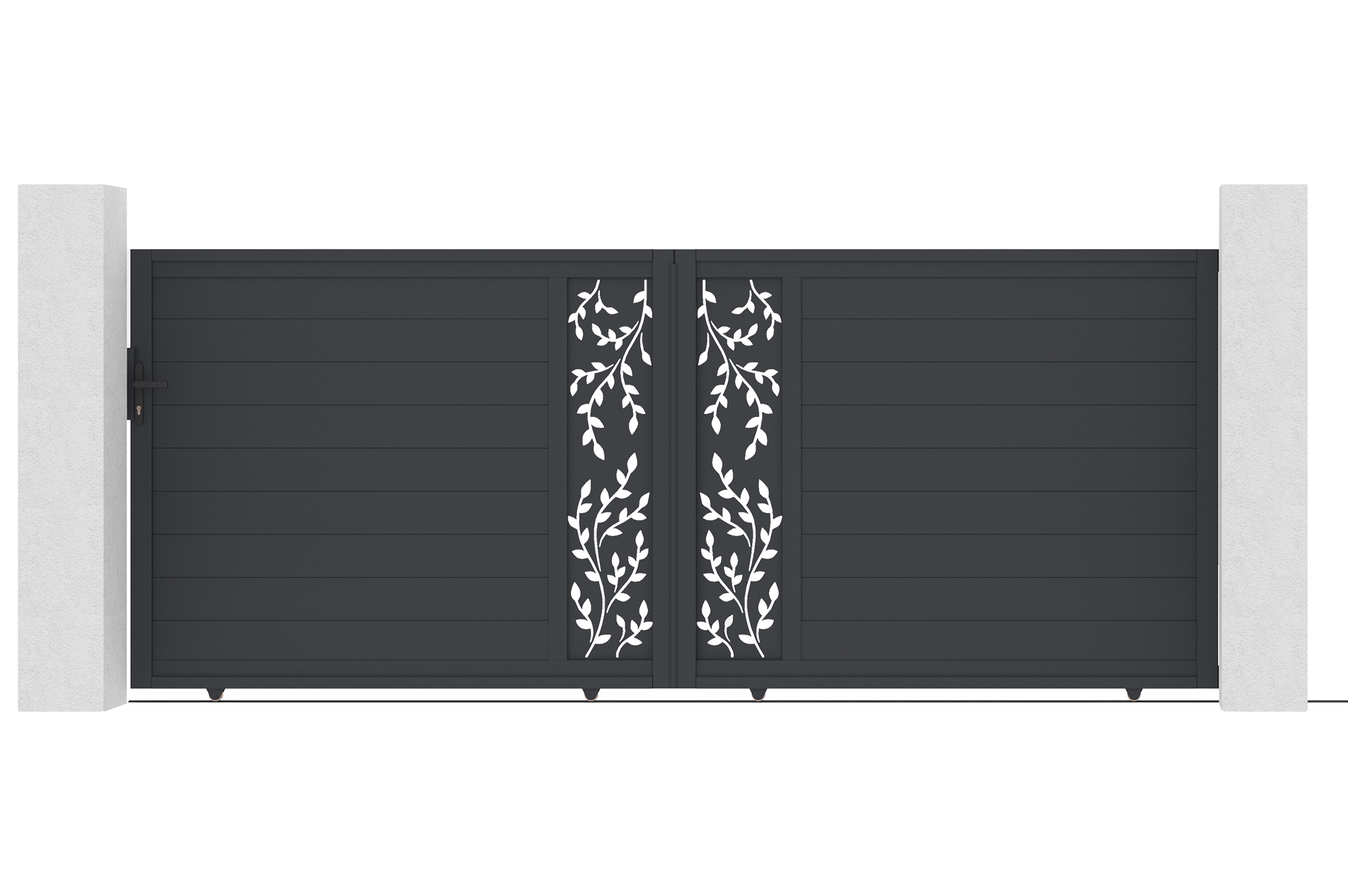 4m FOLYA sliding gate, 160cm high, grey aluminum + 4 posts + 1m FOLYA pedestrian gate, 160cm high + Ranger C300 motor 2
