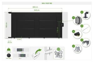 NALI 3.5m Steel Sliding Gate, 180cm High, Black + 180cm High Pedestrian Gate, Black 4