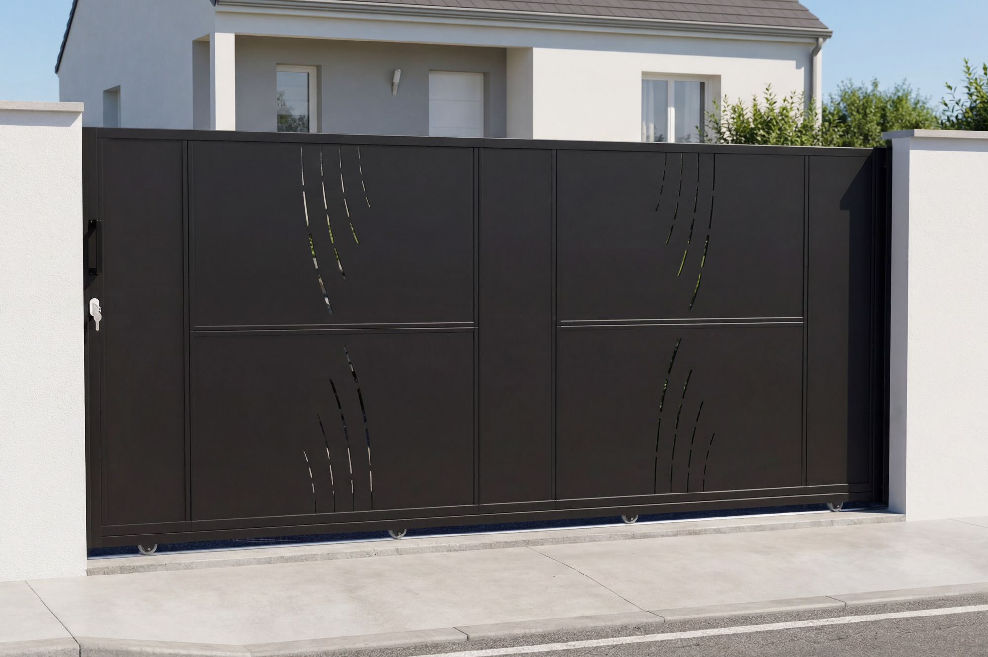 NALI VELETA 3,5 m tērauda bīdāmie vārti, 160 cm augsti, melni 10