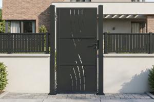 NALI Μαύρη ματ ατσάλινη ανοιγόμενη πόρτα 3,5μ (Υ.200cm) + 2 ατσάλινες κολόνες CARMO 10x10 18