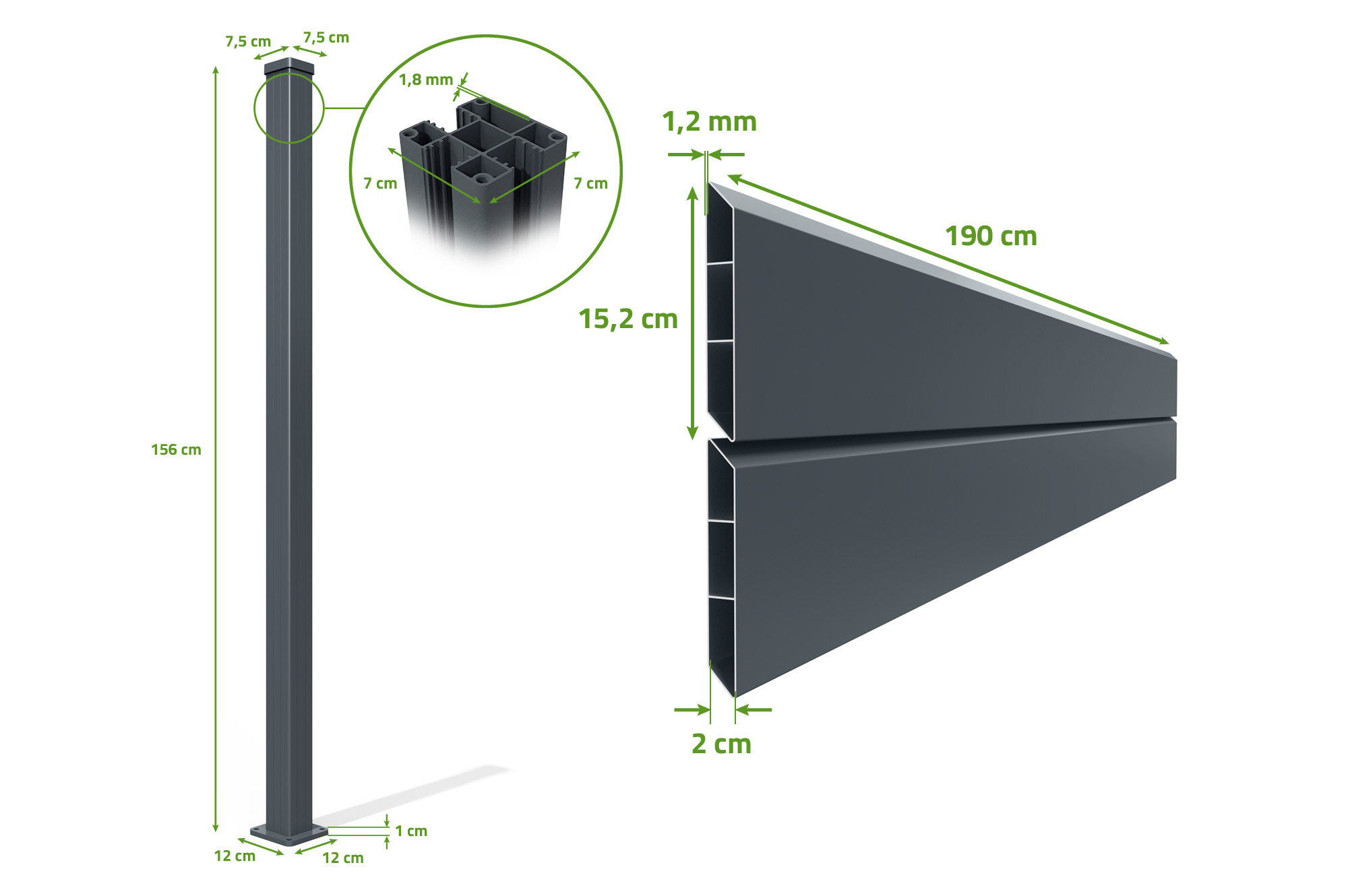 Zaunelement 2m VANO H.150cm graues Aluminium 12