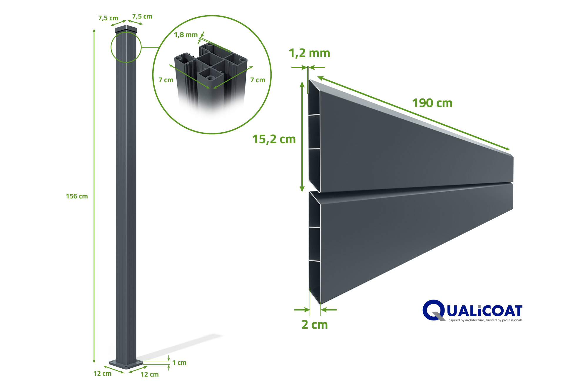 VANO-aitapaneeli 2m, korkeus 150cm, harmaa alumiini 12