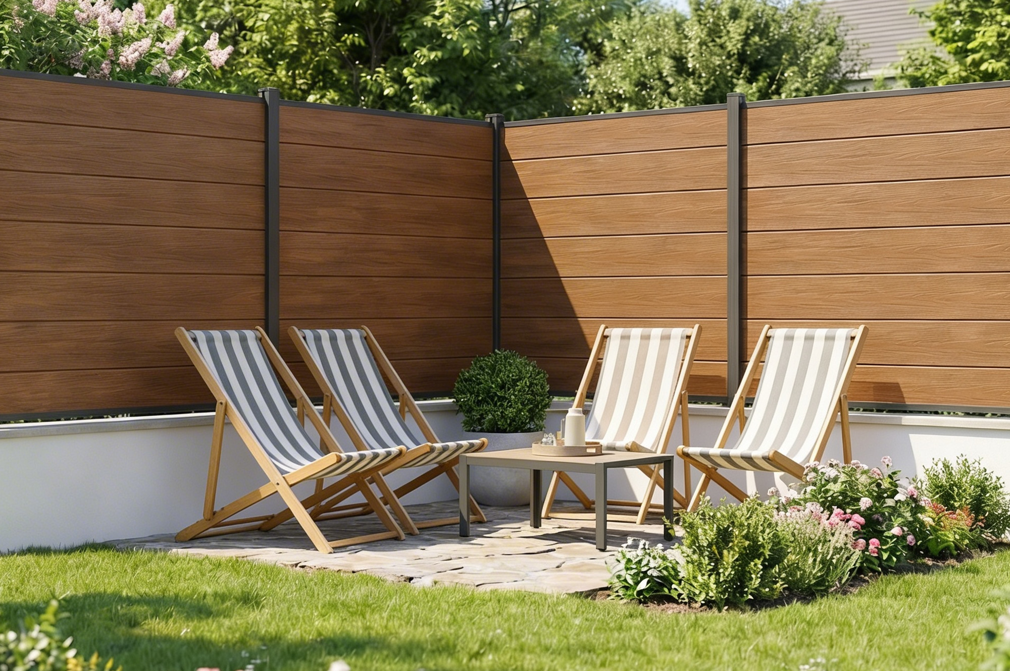 6m kompozitný plot STOCKHORN, výška 150 cm, teaková povrchová úprava, na zapustenú inštalá 13