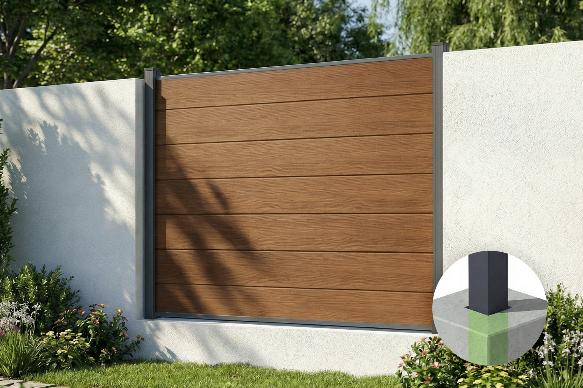 Σύνθετος φράχτης STOCKHORN 2 μέτρων, ύψους 150cm, από ξύλο τικ, για εγκατάσταση στο έδαφος 1