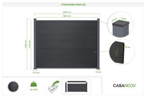 Gard compozit STOCKHORN de 10 m, înălțime 150 cm, pe plăci de bază gri 18