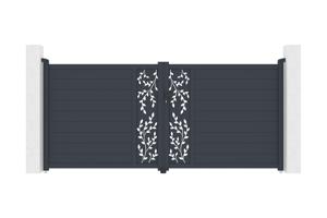 Portail battant 3,5m FOLYA H.160cm aluminium gris + 2 poteaux ELDA 15x15cm 2