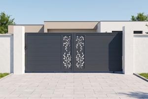 FOLYA Schiebetor, 3,5 m breit, 140 cm hoch, graues Aluminium main image