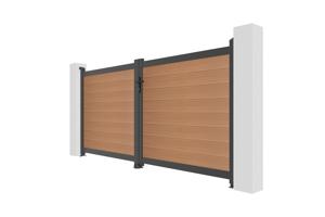 ATHOS 3m H.140cm teak composite wood swing gate with aluminum frame + BUNKER B500 motor 4