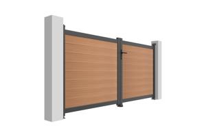 ATHOS 3m H.140cm teak composite wood swing gate with aluminum frame + BUNKER B500 motor 3